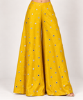 Handwork Yellow Vichitra Silk & Georgette Statement Flared Pants