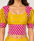 Handwork Yellow & Pink Vichitra Silk & Georgette Statement Blouse