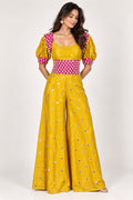 Handwork Yellow & Pink Vichitra Silk & Georgette Statement Co-Ord Set