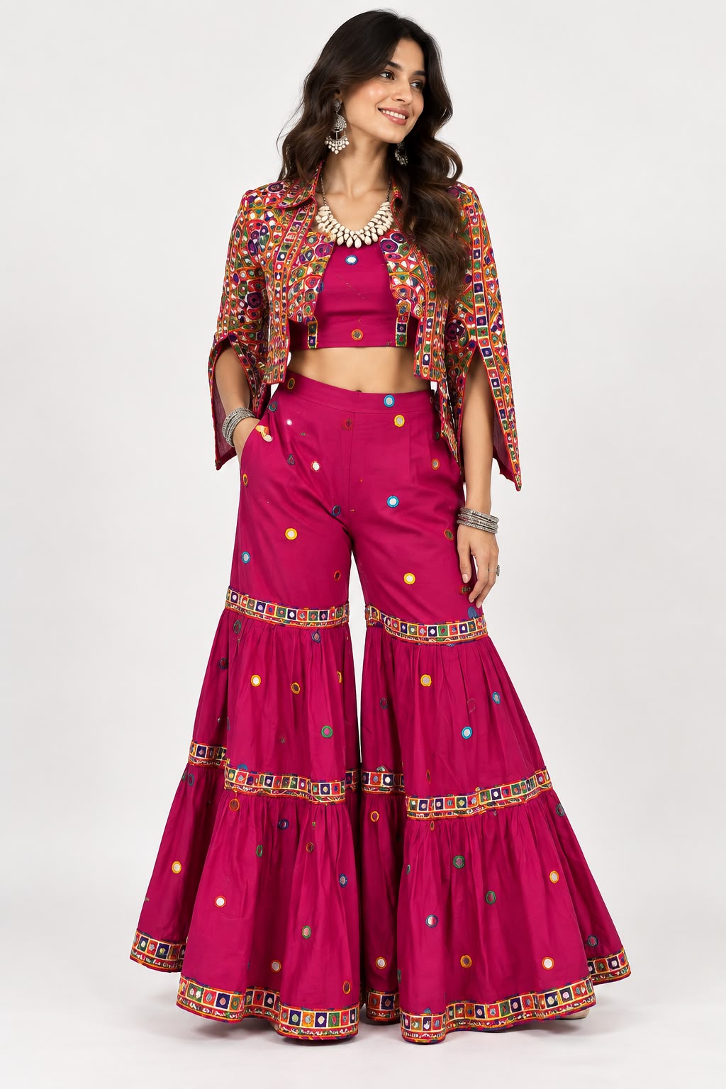 RangRasiya Magenta Navratri Sharara Set with Embroidered Jacket